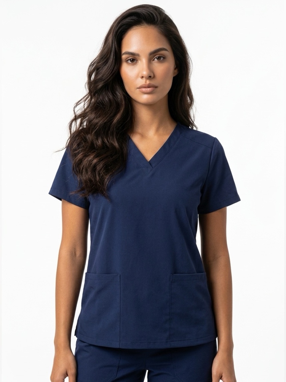 ADAR - V-Neck Short Sleeve Scrub Top in Navy